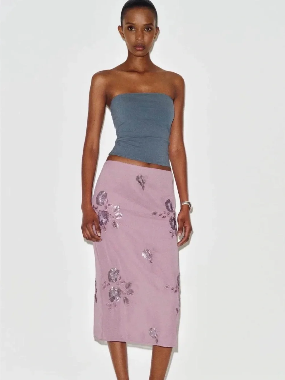 Reformation Women's Purple Helen Low Waist Midi Skirt Embellished Size 4